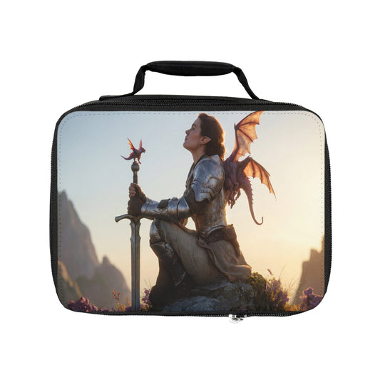 Dragon Knight with Sword Lunch Bag – Sunset Sentinel of the Peaks