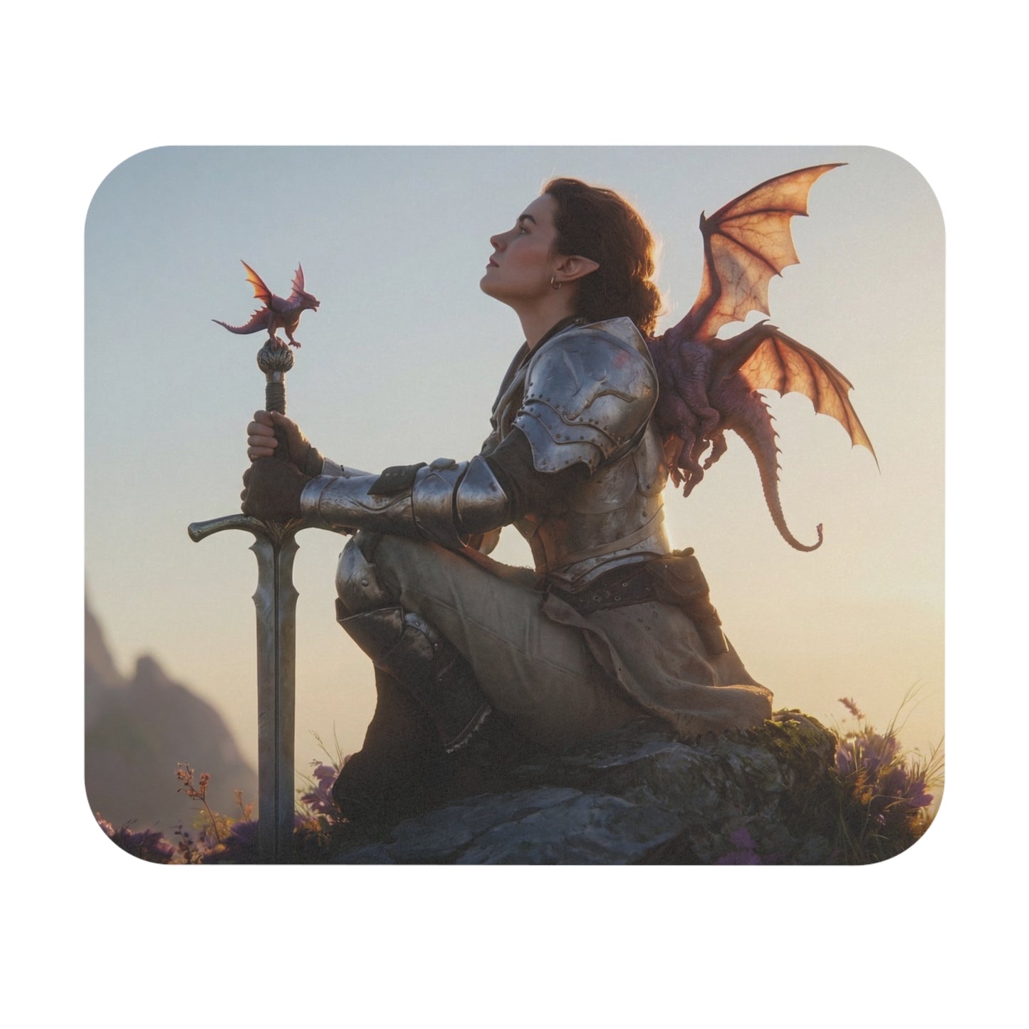 Dragon Knight and Companion Mouse Pad – Sunset Peak Vigil