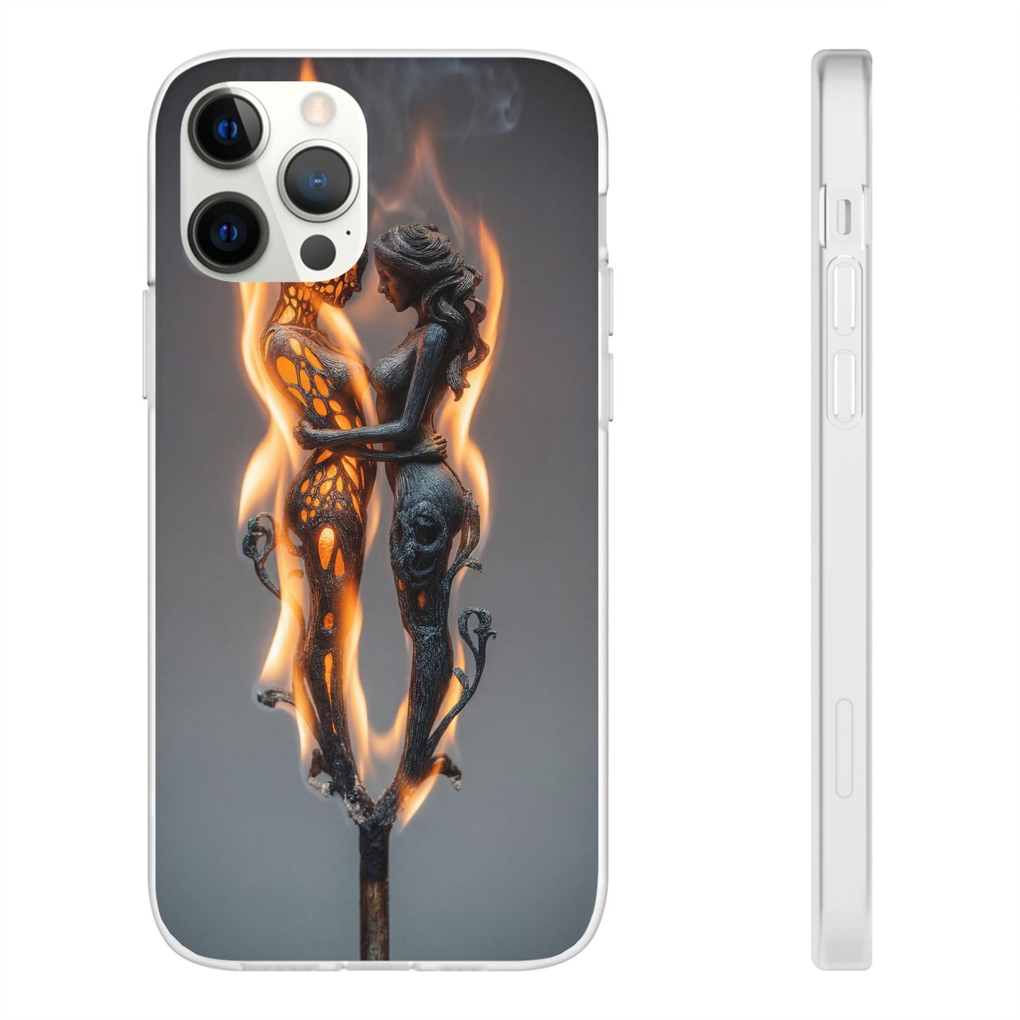 Flame-Embraced Lovers Flexi Cases – Intimate Glow Within the Fire
