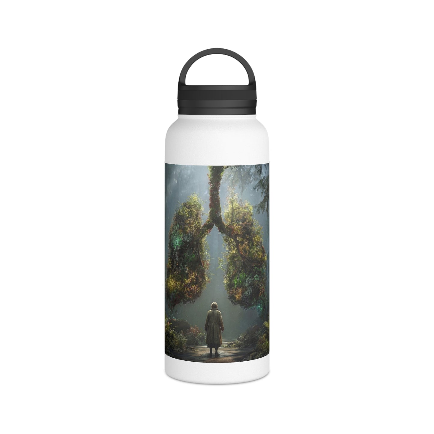 Lungs of the Forest Stainless Steel Water Bottle, Handle Lid – Breath of Ancient Canopy