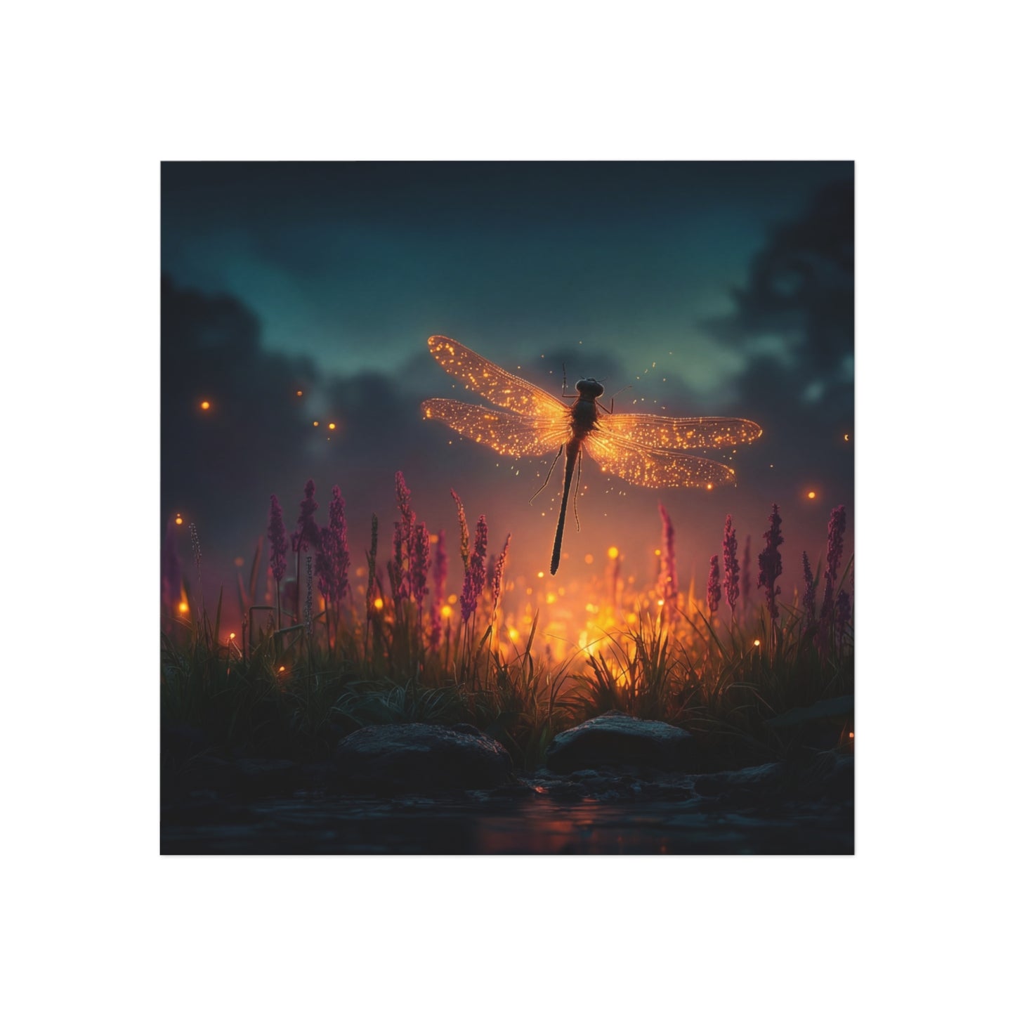Glowing Dragonfly Square Magnet – Twilight Meadow Luminary