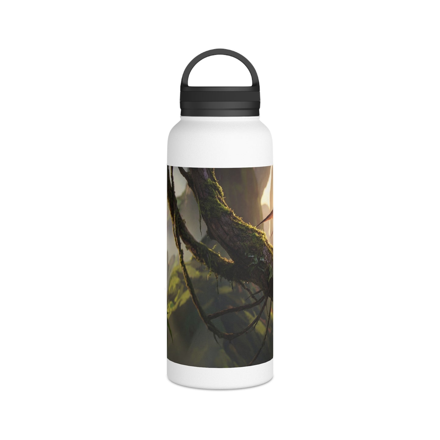 Winged Siamese Kittens Stainless Steel Water Bottle, Handle Lid – Morning Light in the Ancient Grove