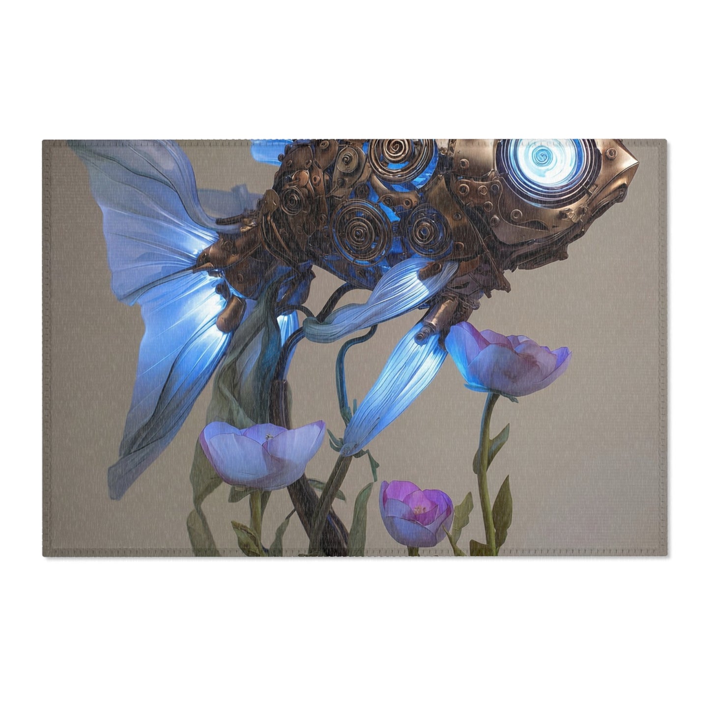 Steampunk Goldfish Area Rug – Glowing Mechanized Aquatic Dreamscape