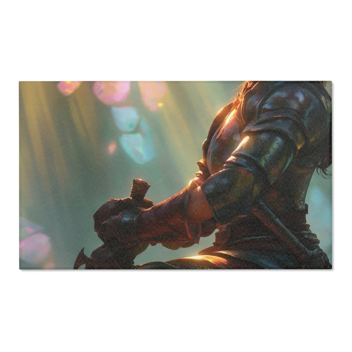 Elf Knight and Dragon Companion Area Rug – Sunlit Crystal Grove Sanctuary