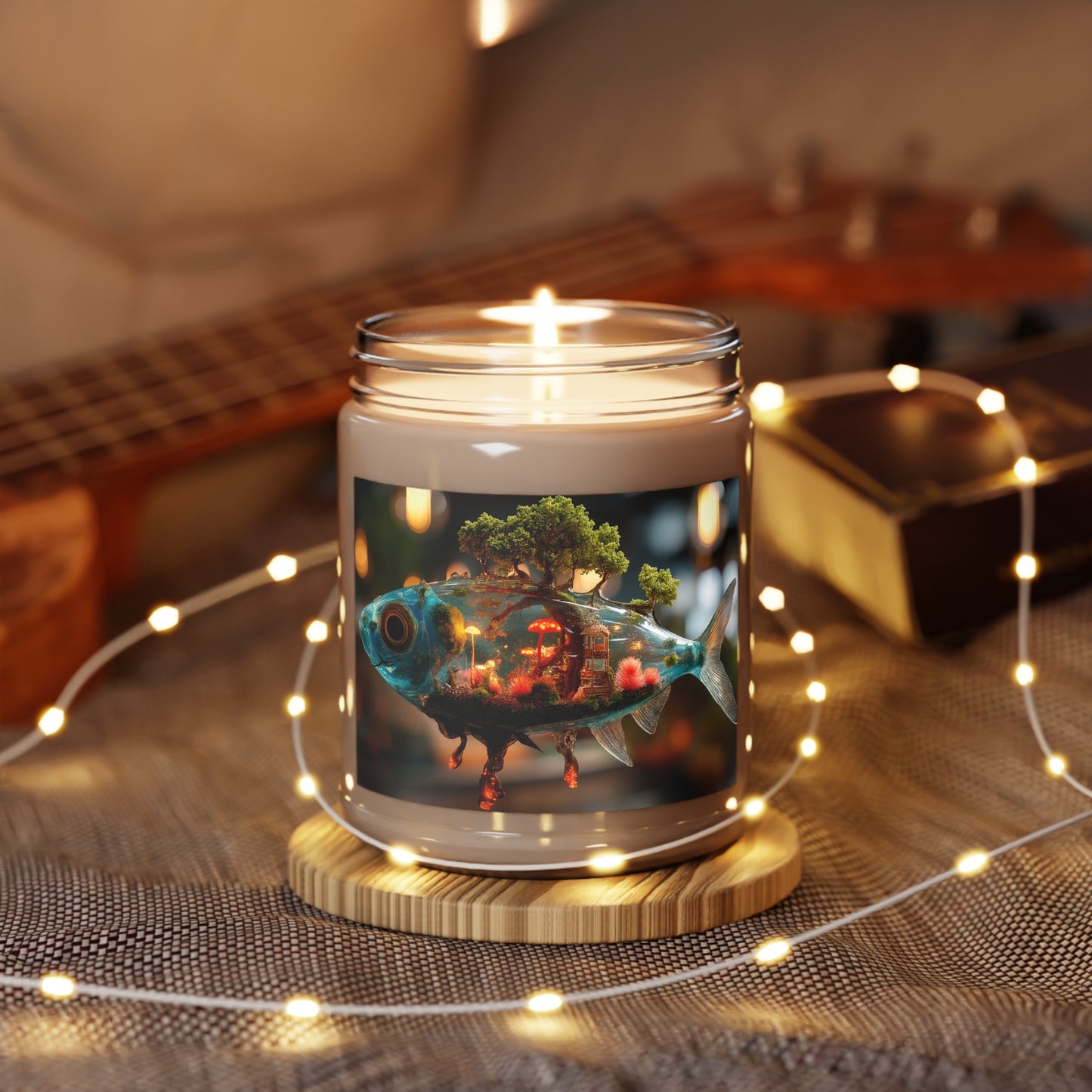 Forest Fish Scented Soy Candles with White Lid, 9oz – Liquid Eden in a Glowing Scale