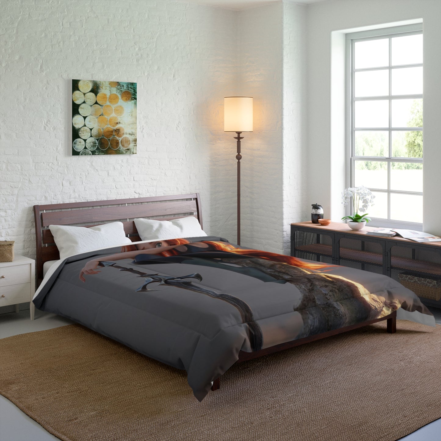 Crimson Sentinel Comforter – Sunset Warrior’s Resting Place