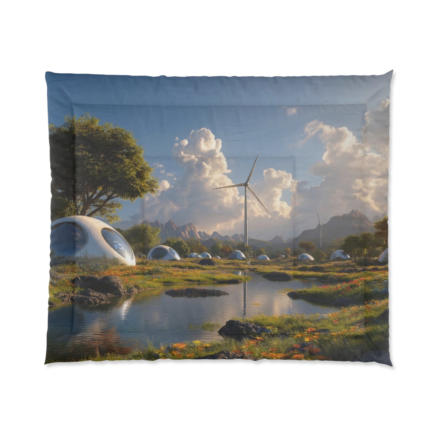 Futuristic Dome Comforter – Solar-Powered Meadow Dreamscape
