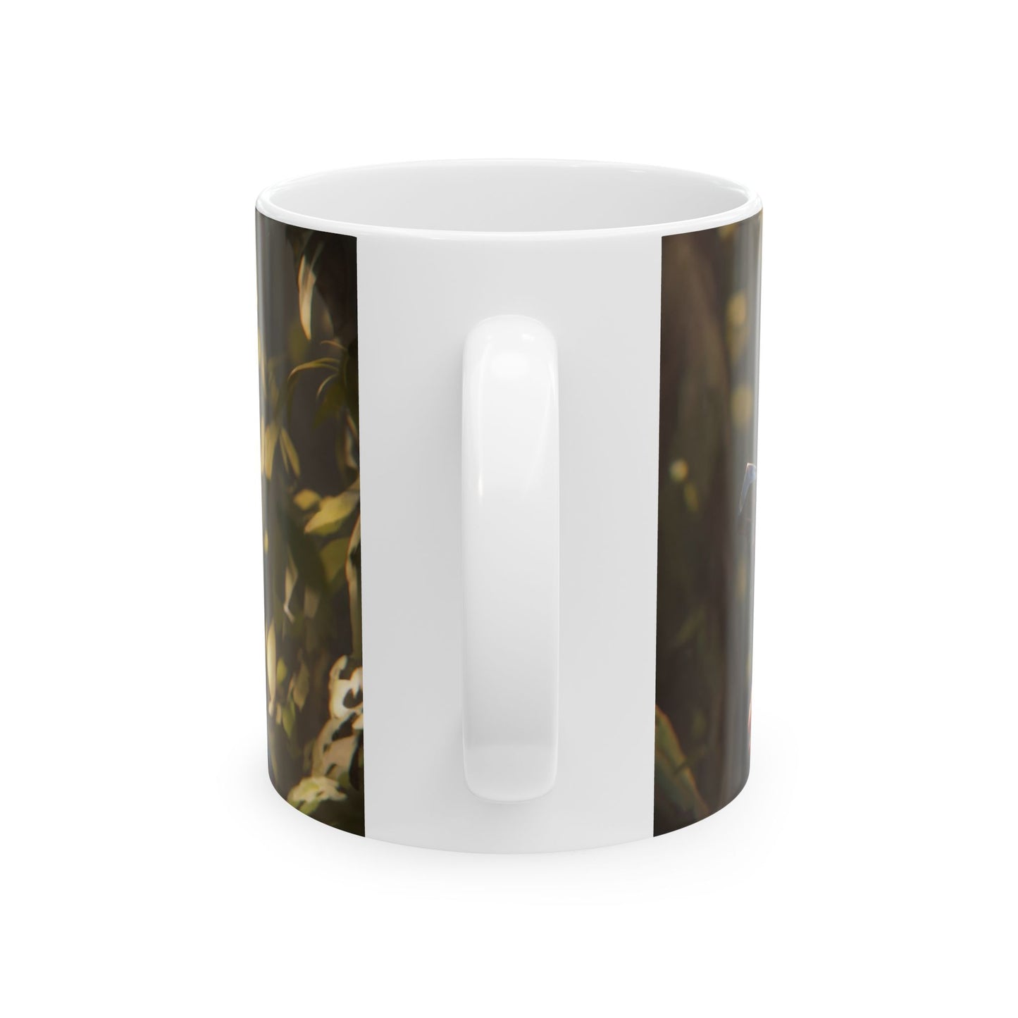 Elf Warrior with Dragon Companion Ceramic Mug – Sunlit Forest Sentinel