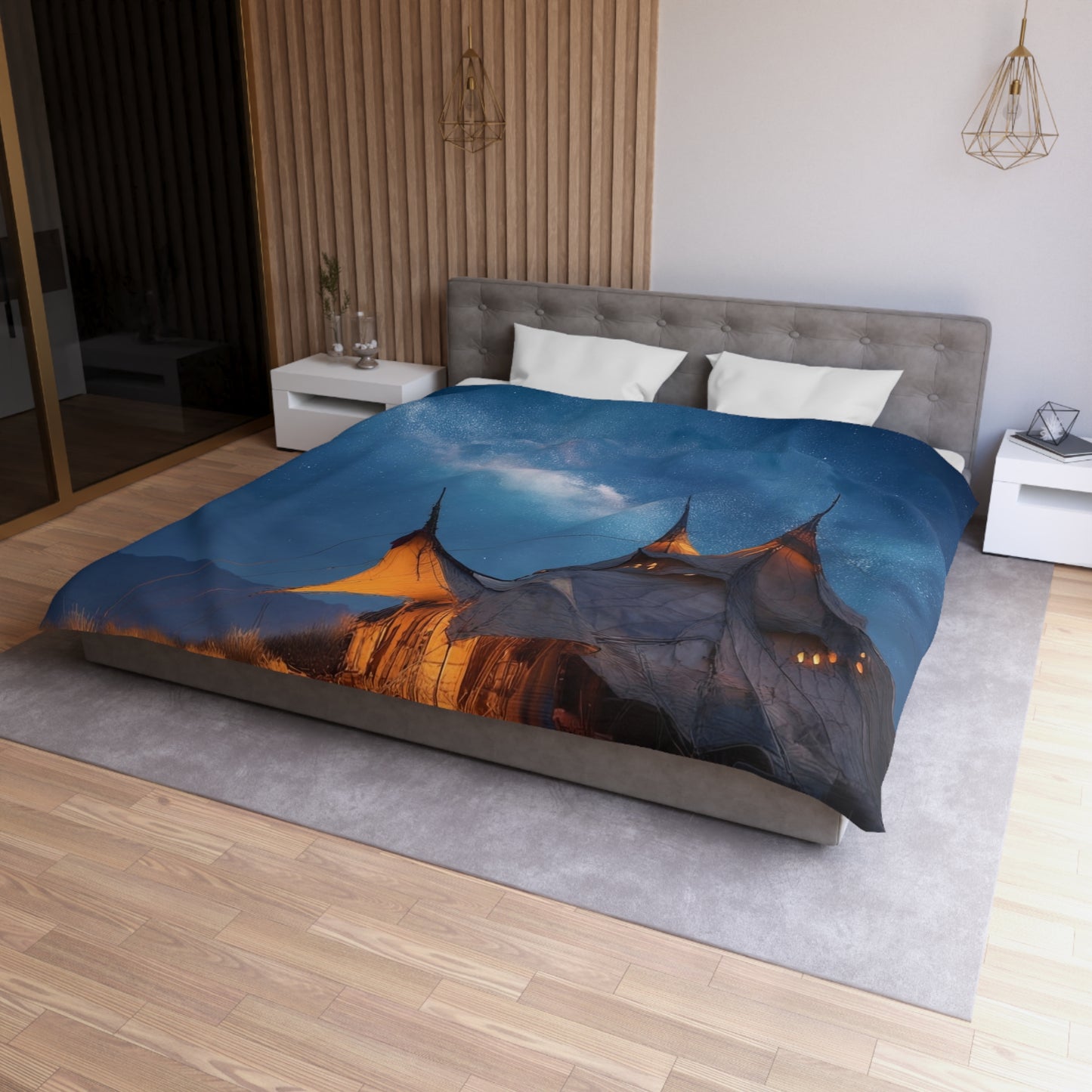 Starlit Nomad Tent Duvet Cover – Milky Way Sanctuary Under Open Skies