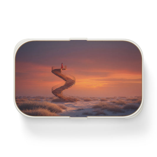 Solitary Staircase Bento Lunch Box – Sunset Ascension in Crimson