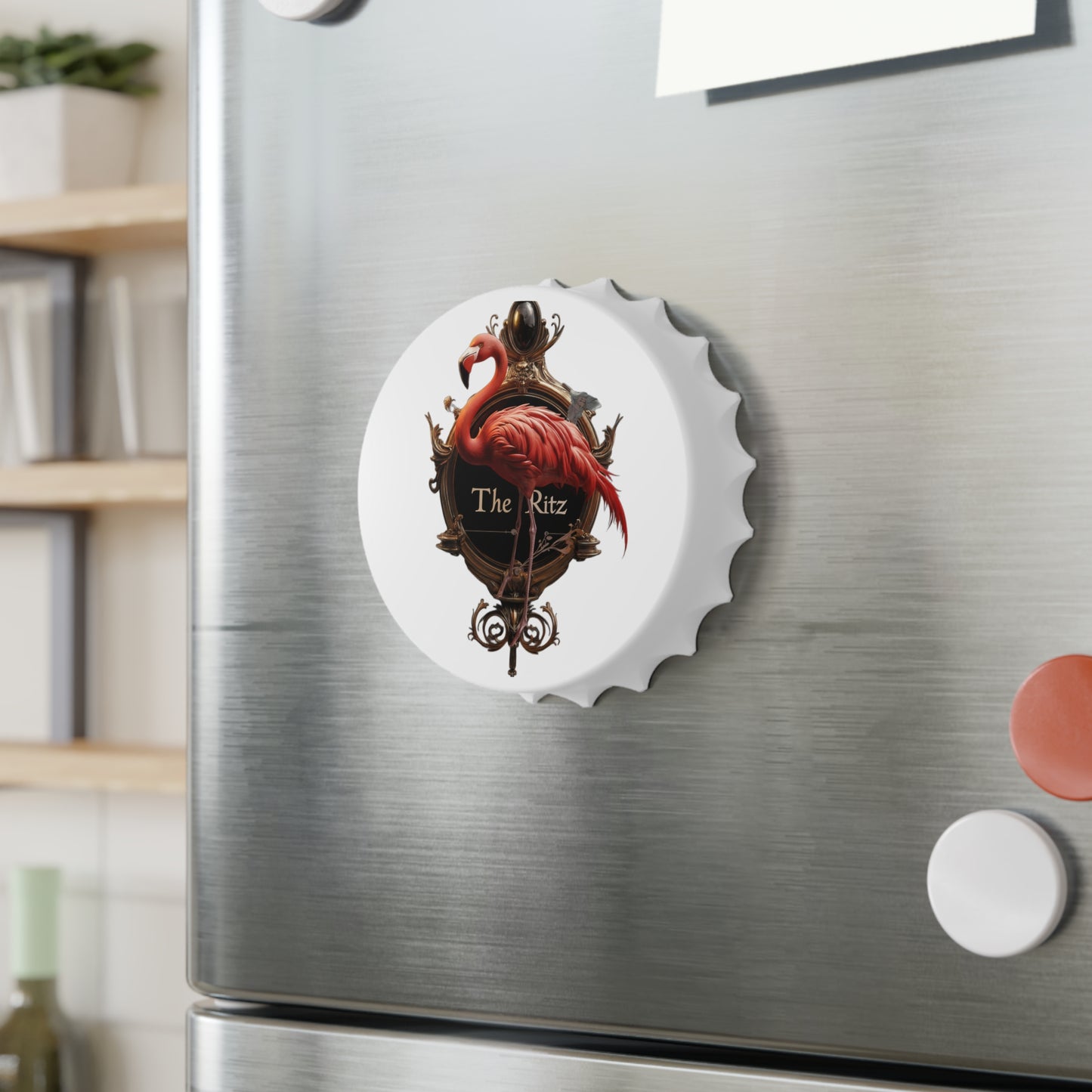 Ritz Flamingo Bottle Opener – Baroque Bird Emblem on Black