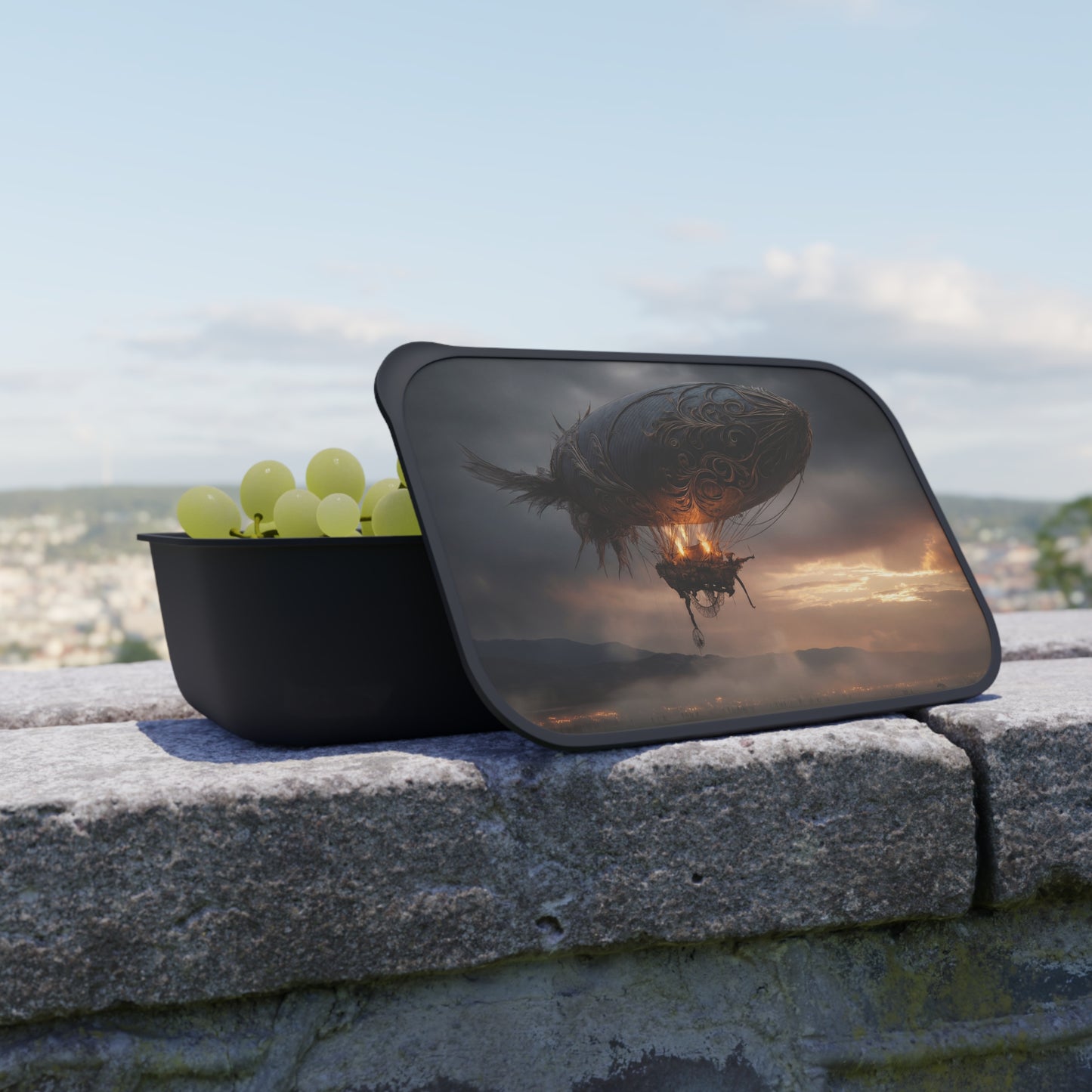 Steampunk Airship PLA Bento Box with Band and Utensils – Twilight’s Gilded Winged Voyage