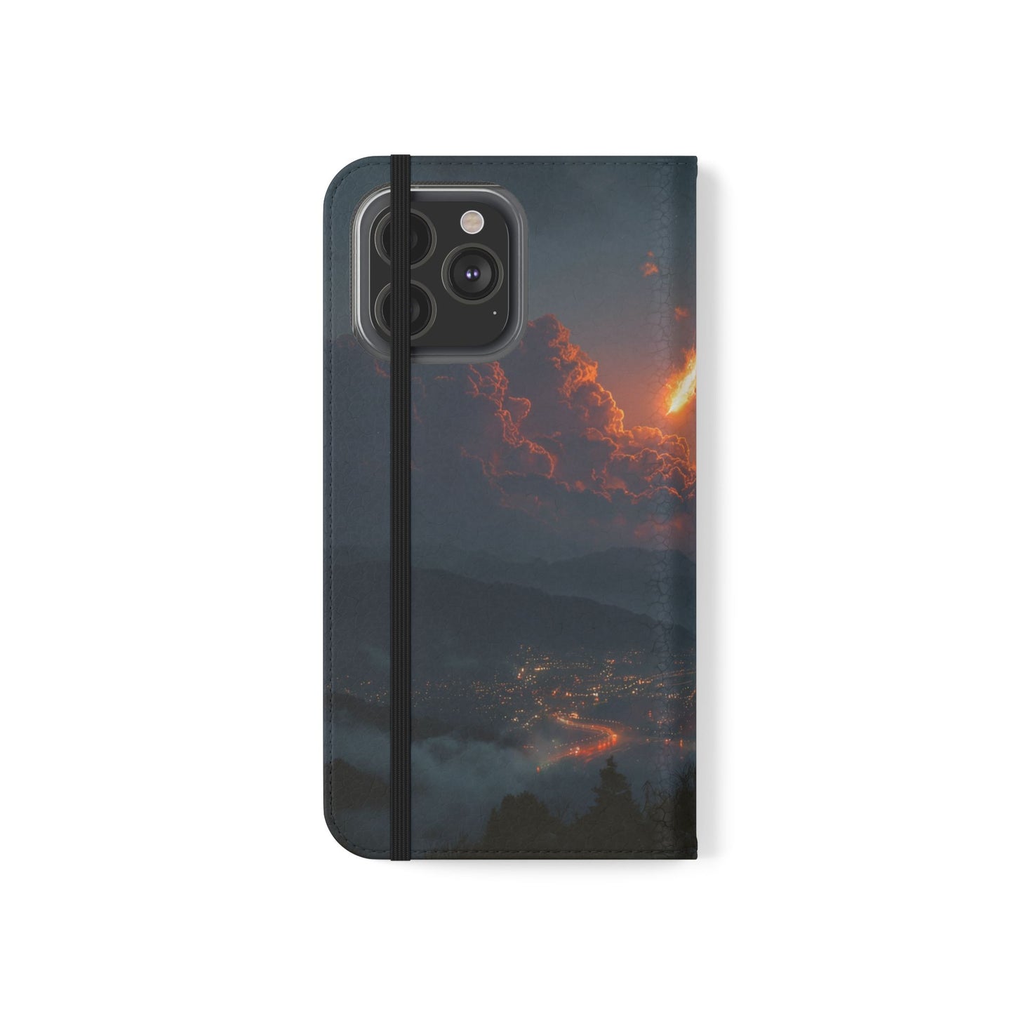 Meteor Over Valley Flip Cases – Crimson Sky Sentinel Cover
