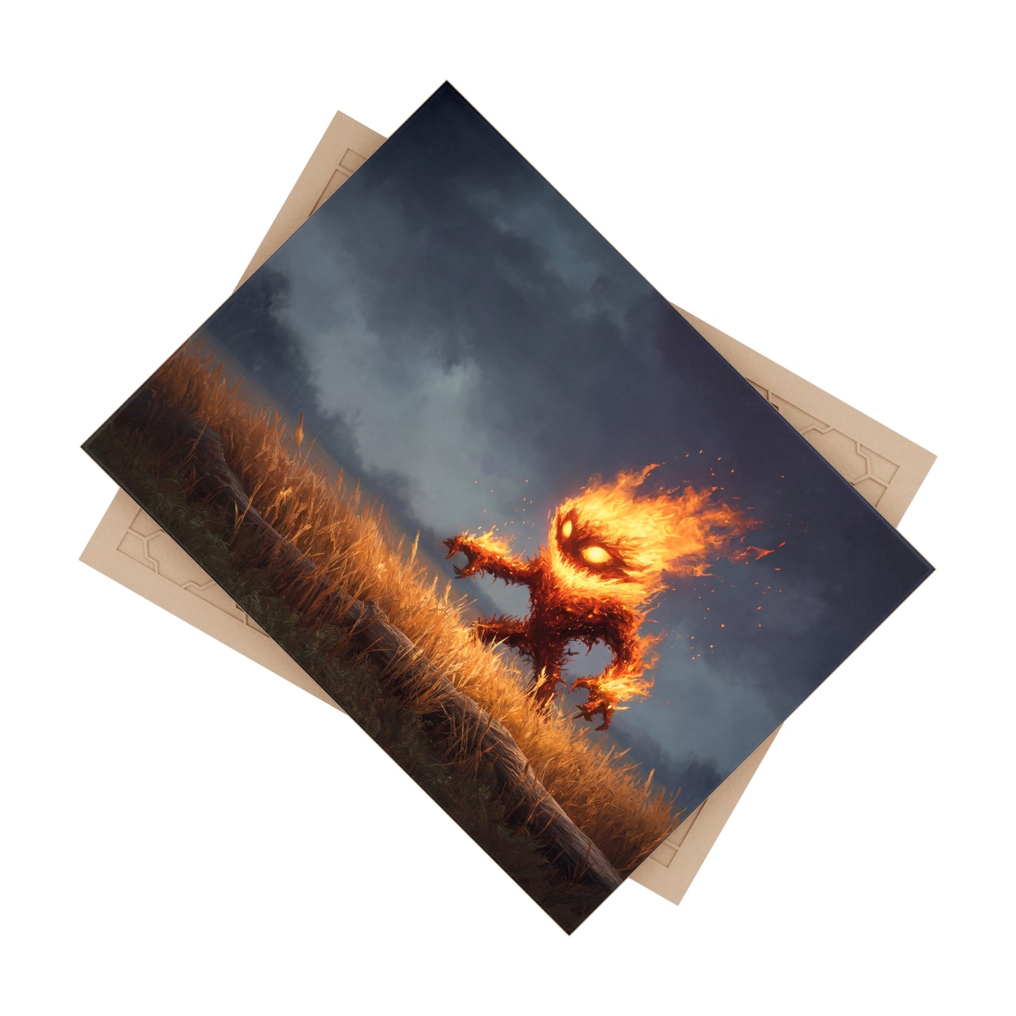 Fire Spirit in the Twilight Field Ceramic Photo Tile – Ember Guardian of the Stormy Meadow