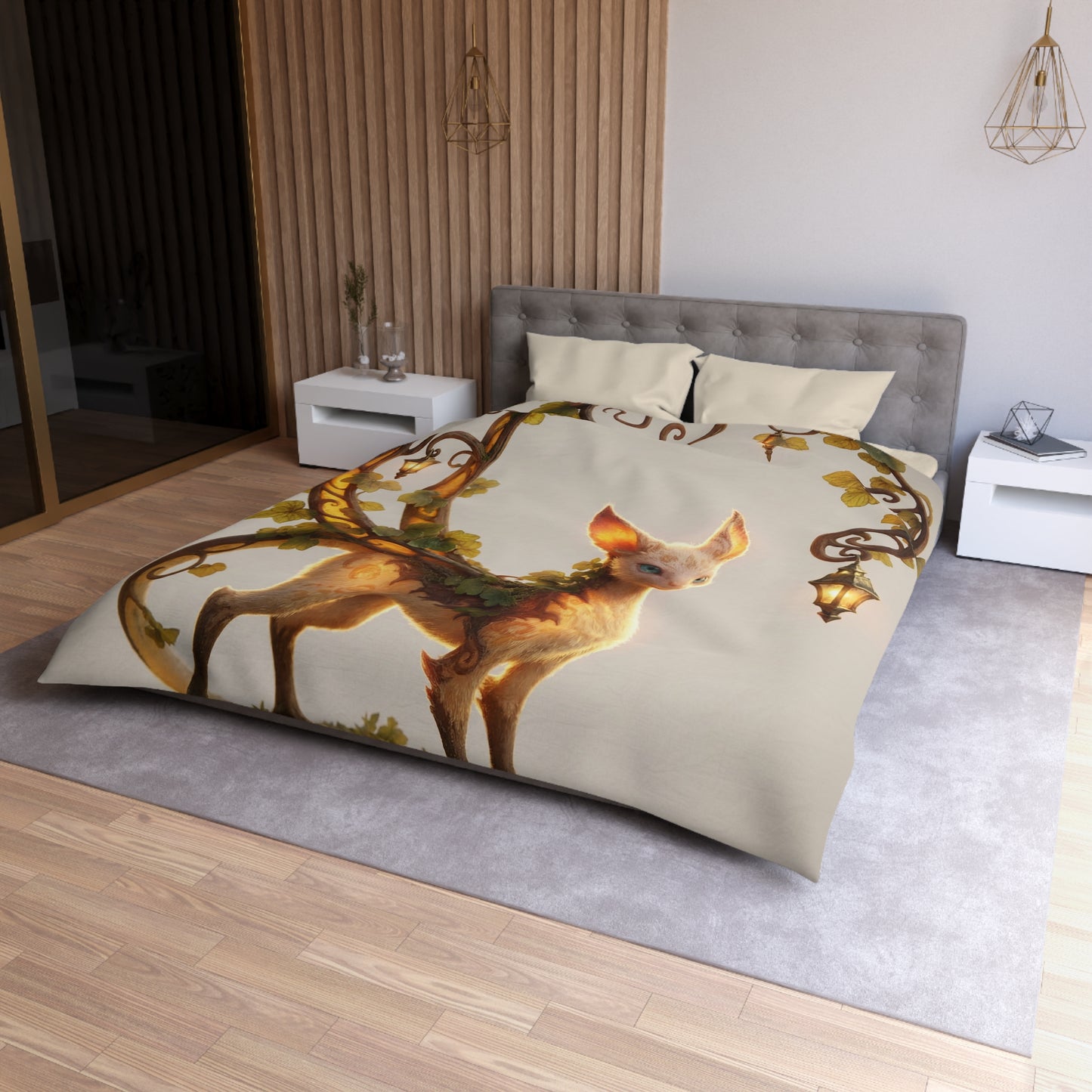 Moonlit Sentinel Microfiber Duvet Cover – Whimsical Feline Guardian Dreamscape