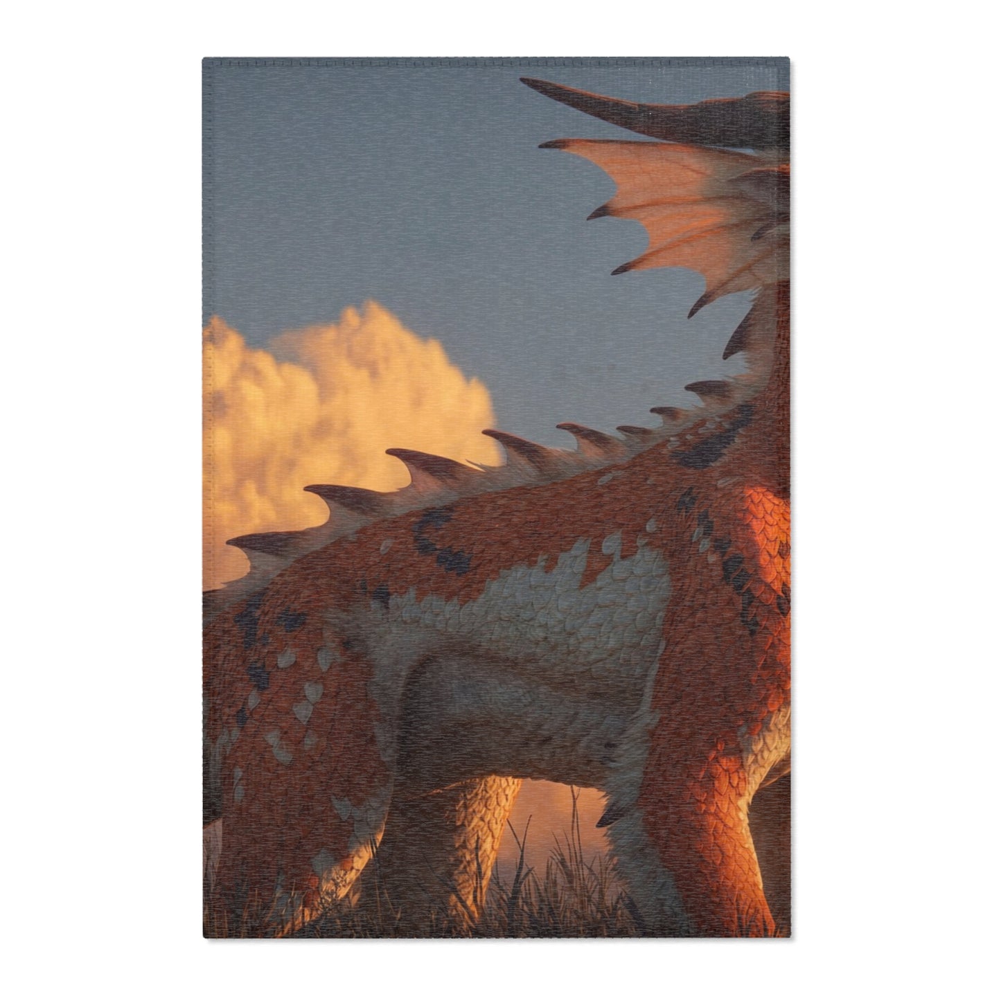 Sunset Sentinel Dragon Area Rug – Warm Ember Skies and Grasses