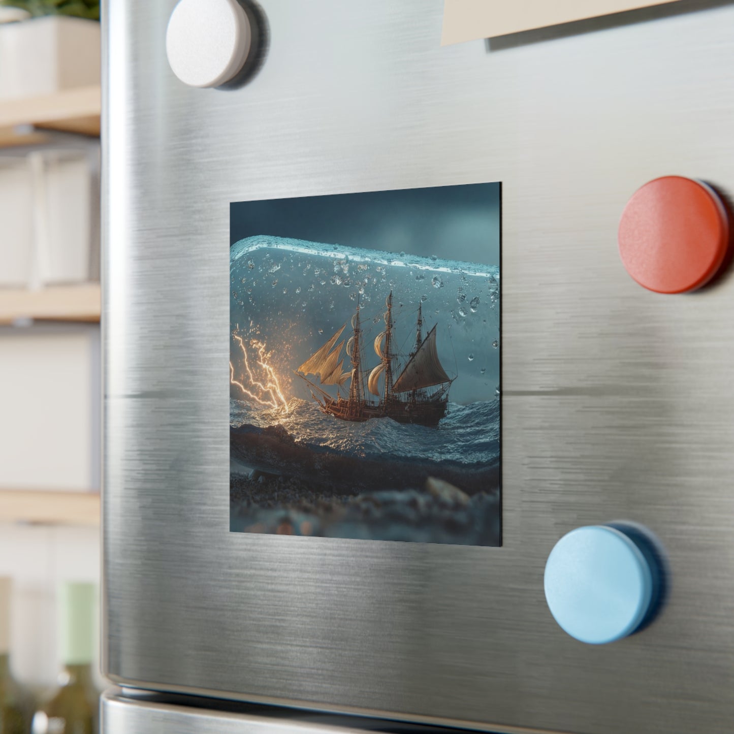 Stormbound Galleon Square Magnet – Bottle’s Whispering Seascape