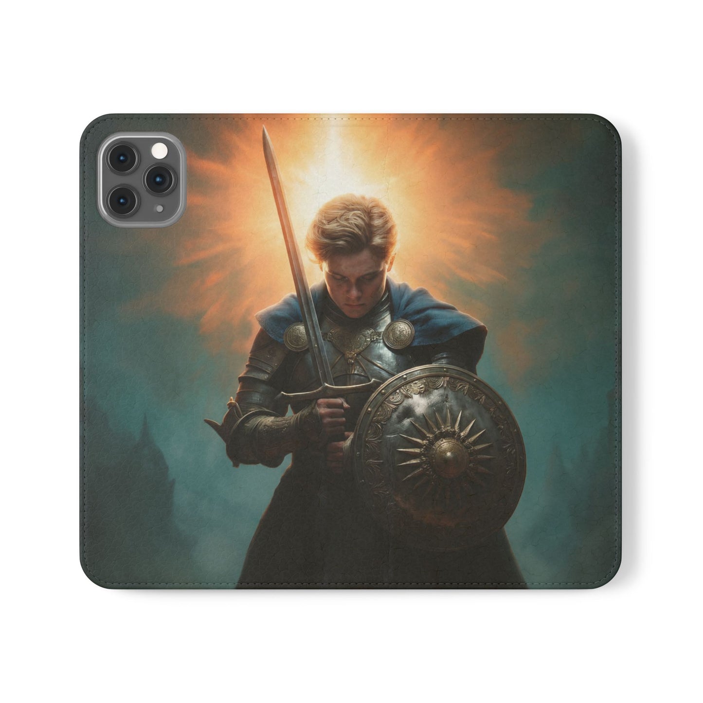 Dawn-Forged Knight Flip Cases – Radiant Armor Against Misty Skies