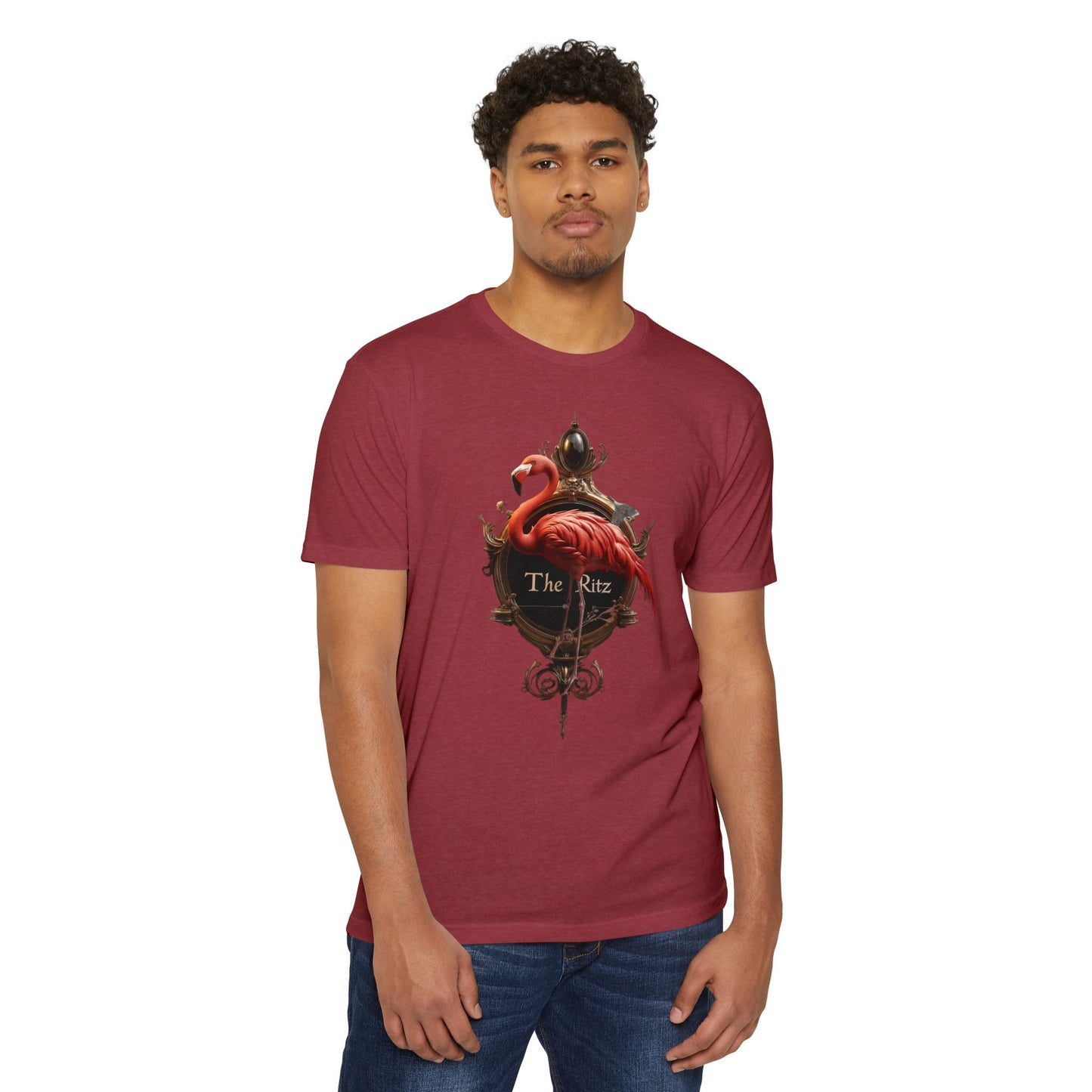 The Ritz Flamingo Ornate Clock T-shirt – Gilded Timepiece and Pink Bird Design