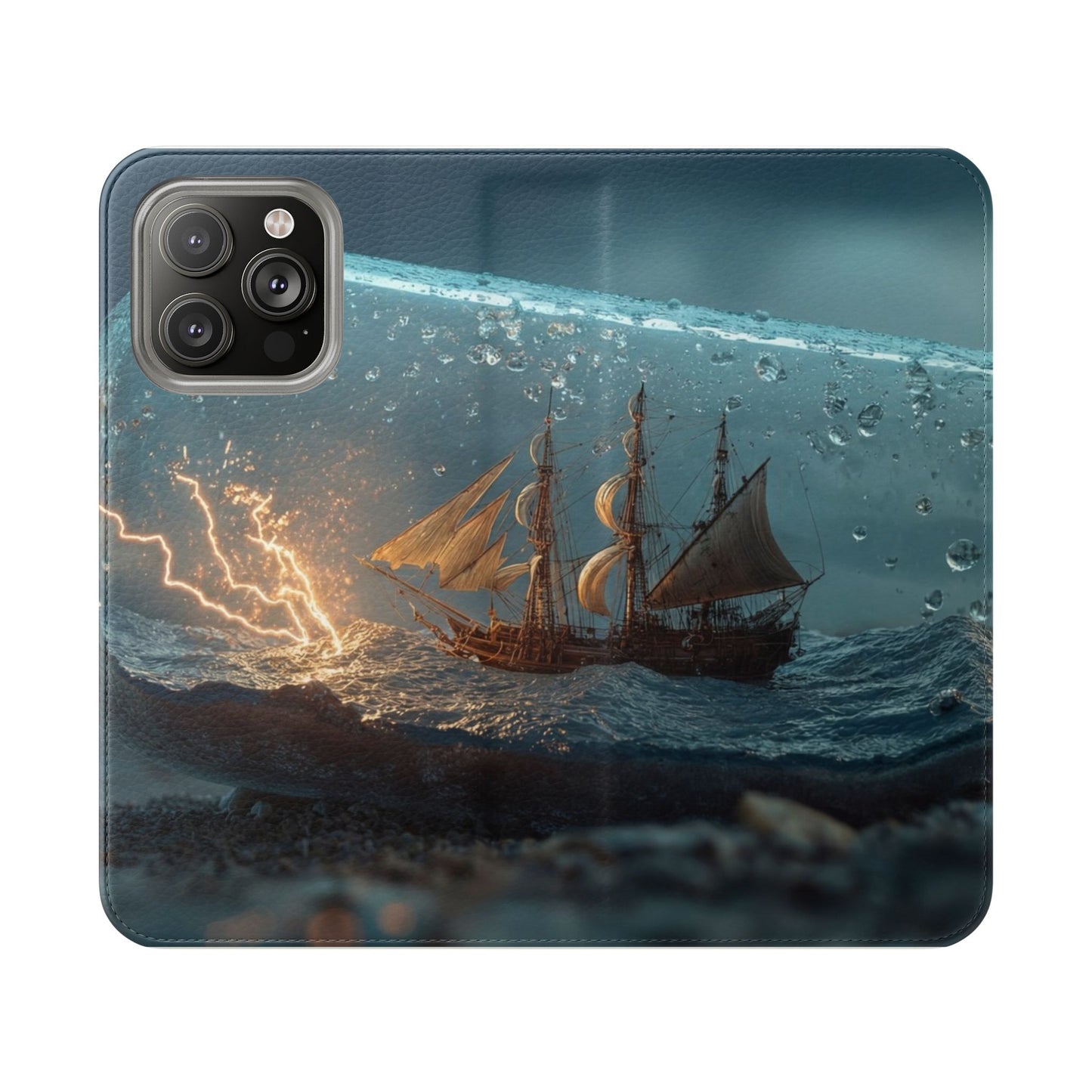 Storm-Struck Galleon Flip Cases – Lightning Inside Glass Bottle