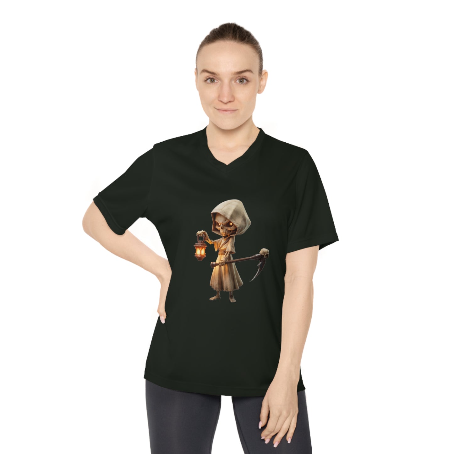 Lantern Guardian Women's Performance V-Neck T-Shirt – Bone Sentinel with Gilded Flame