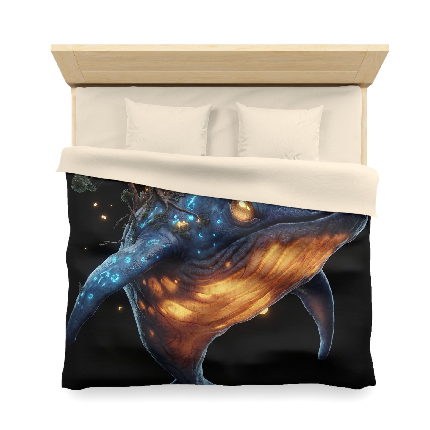 Bioluminescent Whale Sanctuary Duvet Cover – Floating City on a Gentle Giant