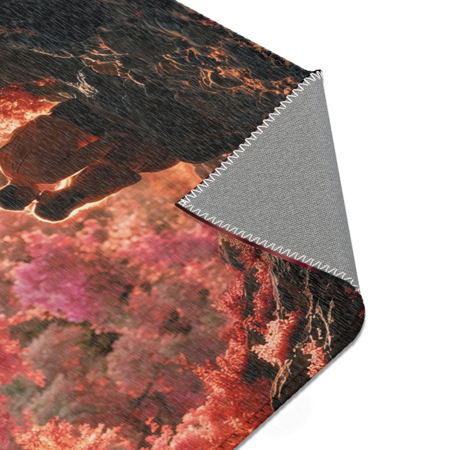 Crimson Canopy Love Rug – Sunset Embrace Under Whispering Trees