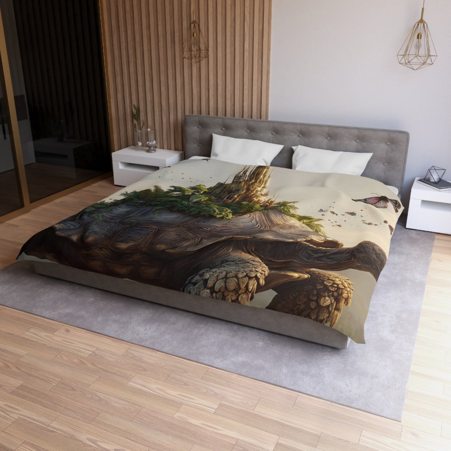 Ancient Turtle Citadel Microfiber Duvet Cover – Golden Castle on a Living Throne