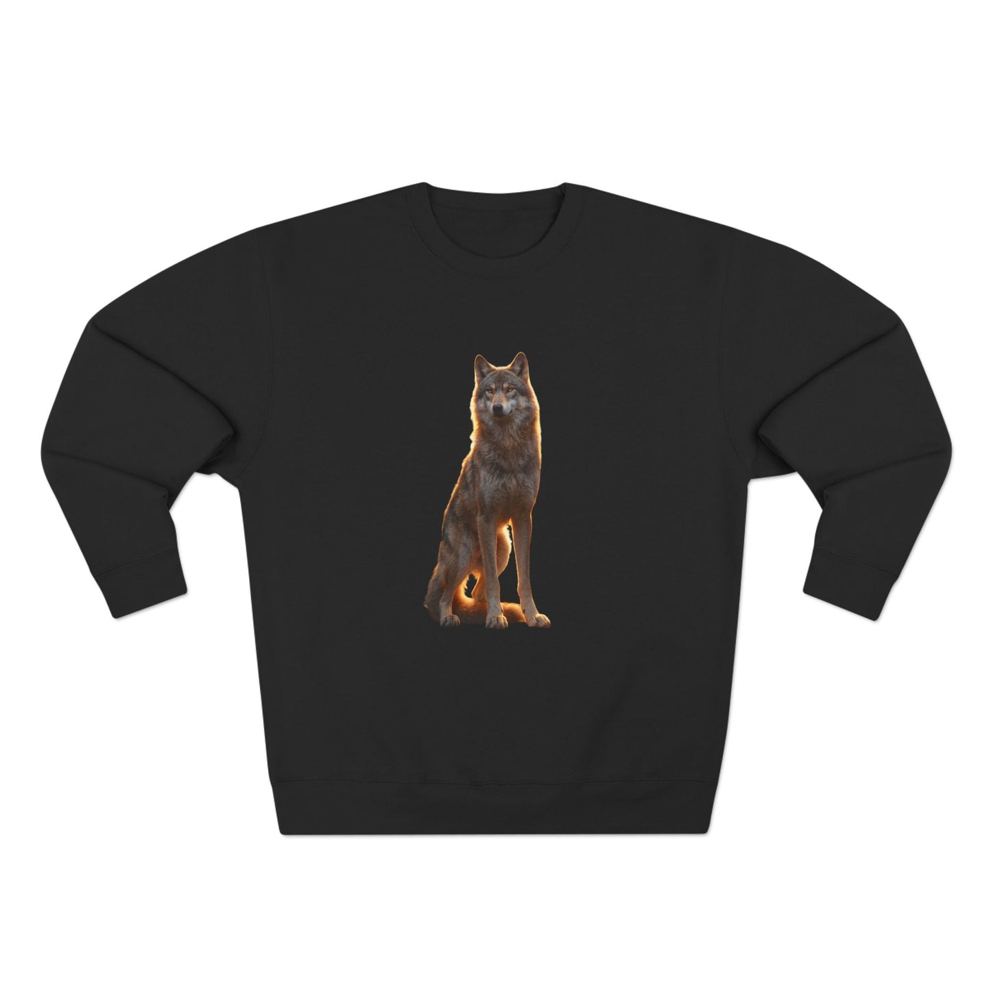 Sunset Sentinel Wolf Sweatshirt – Amber-Lit Canine Guardian Crewneck