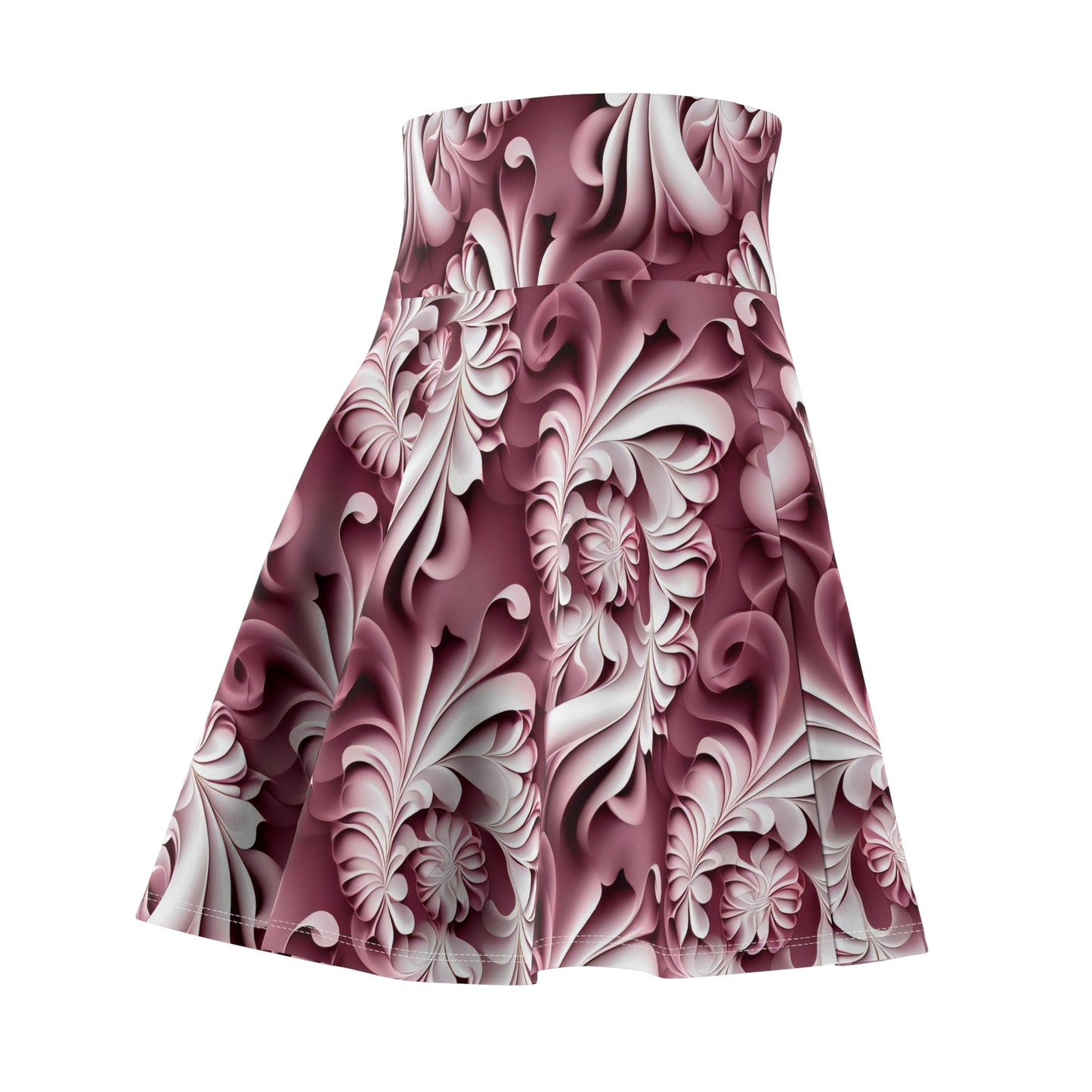 pink white Damask Pattern, fractal, rose, Fine Art - Women's Skater Skirt