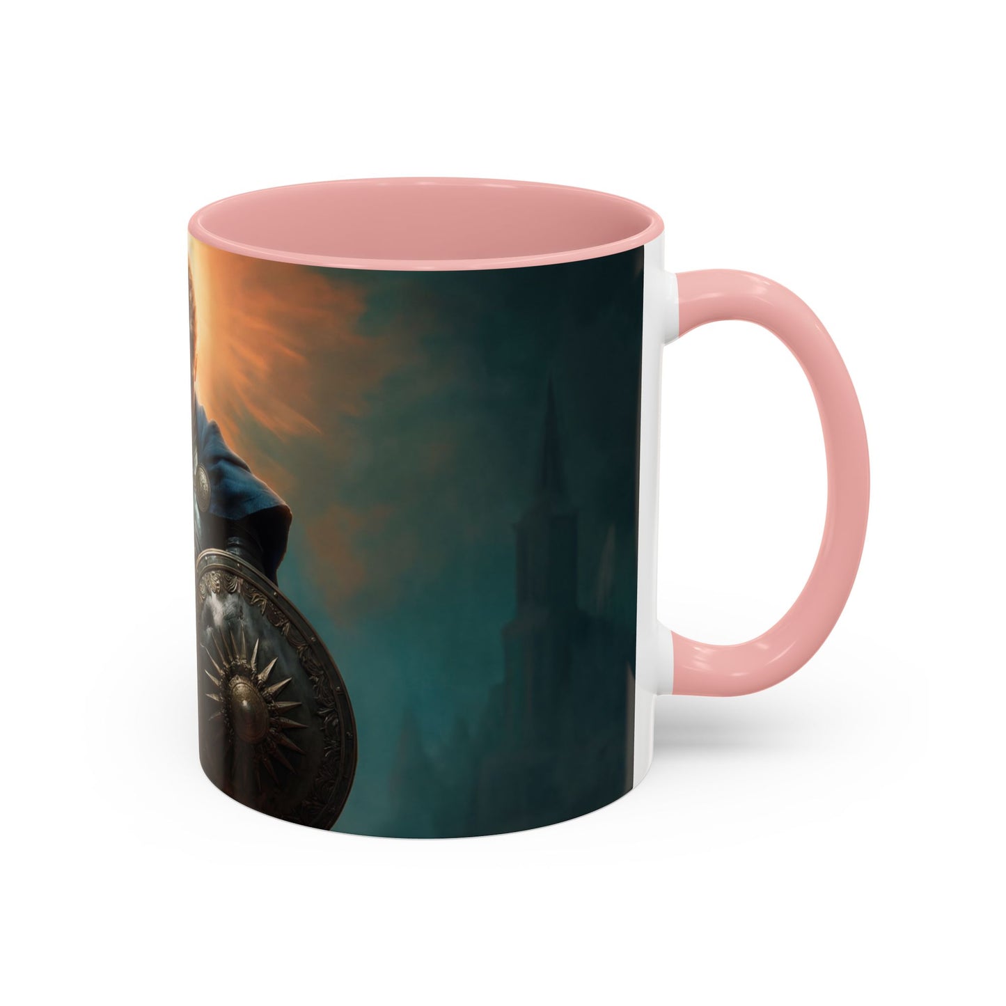 Dawn-Kissed Sentinel Accent Coffee Mug (11, 15oz) – Radiant Resolve in Shadowed Towers