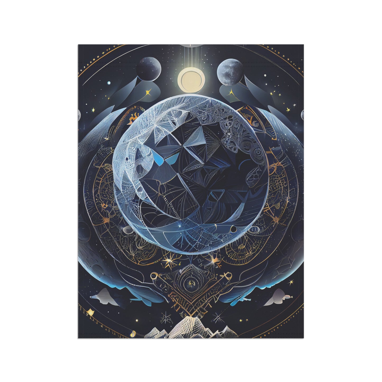 8K, high resolution detailed vector illustration poster, moon, celestial symbols, glowing accents - Garden & House Banner