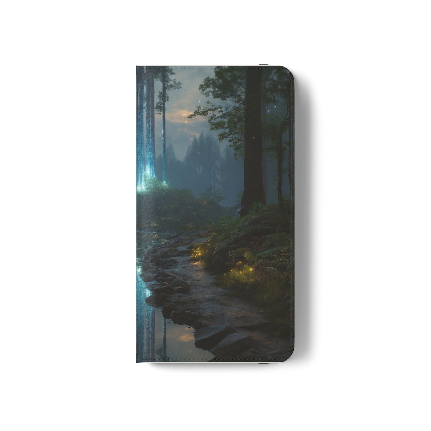 Bioluminescent Forest Flip Cases – Cyan Lightfall Stream Cover