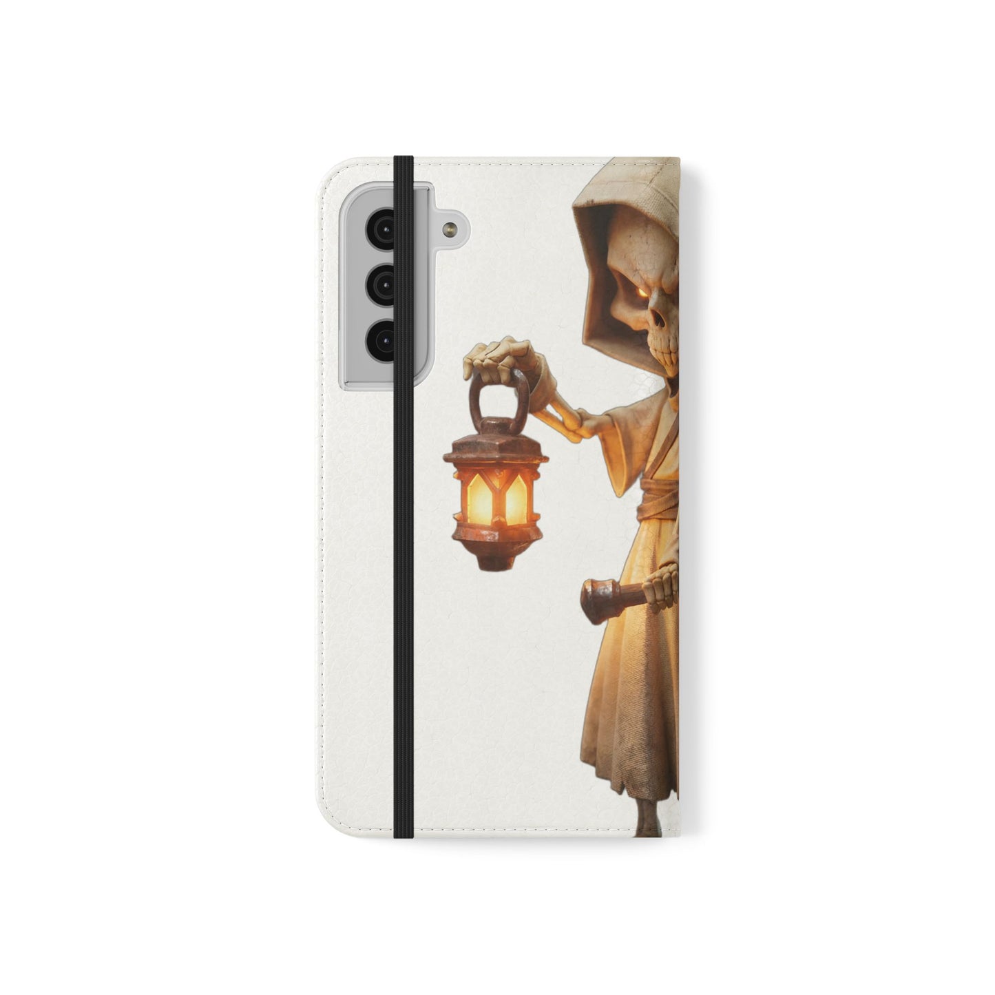 Lantern-Bearing Sentinel Flip Cases – Hooded Guardian with Scythe and Warm Glow