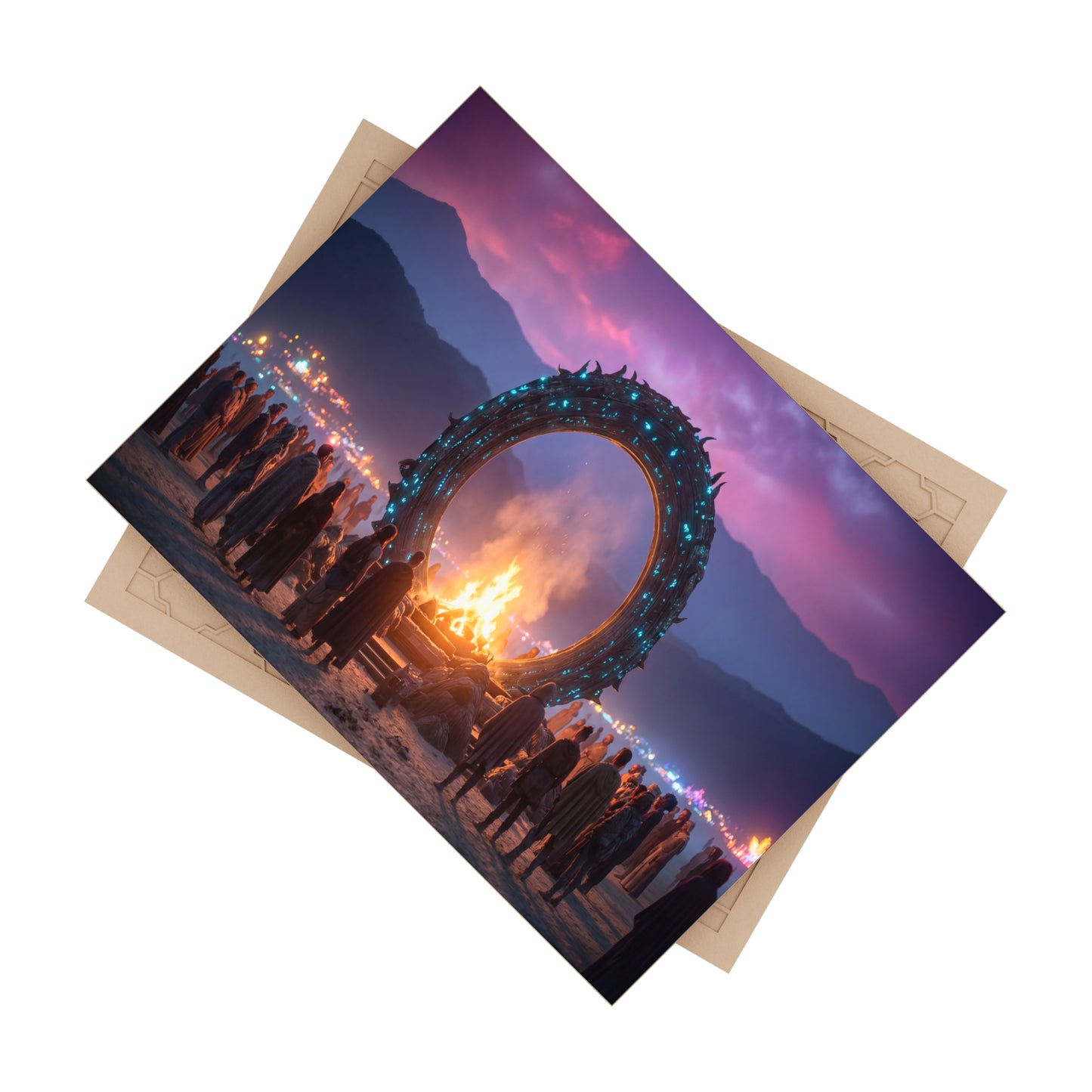 Celestial Gateway Ceramic Photo Tile – Twilight Ceremony Under the Glowing Arch