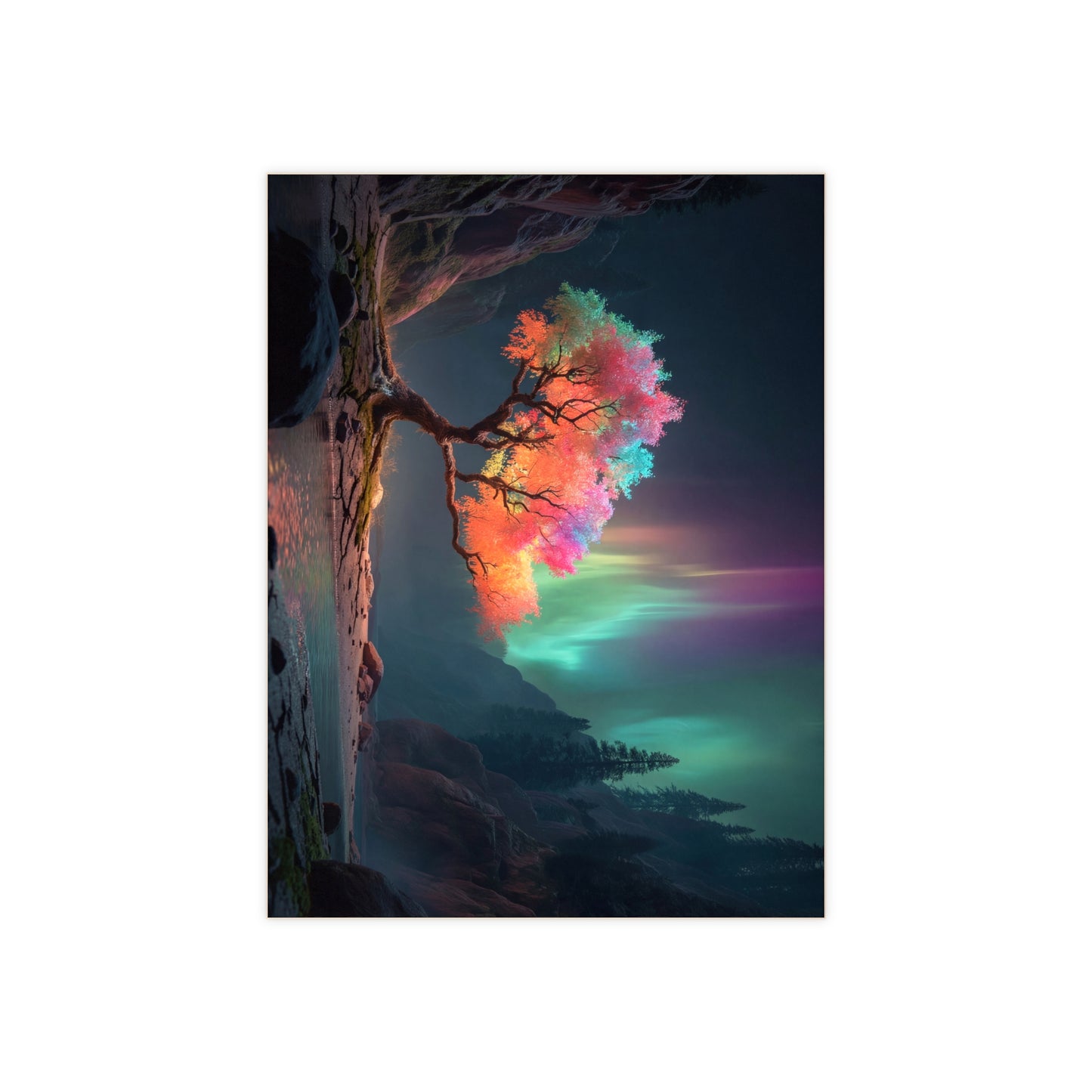 Aurora Tree Ceramic Photo Tile – Whimsical Canopy in Midnight Canyon