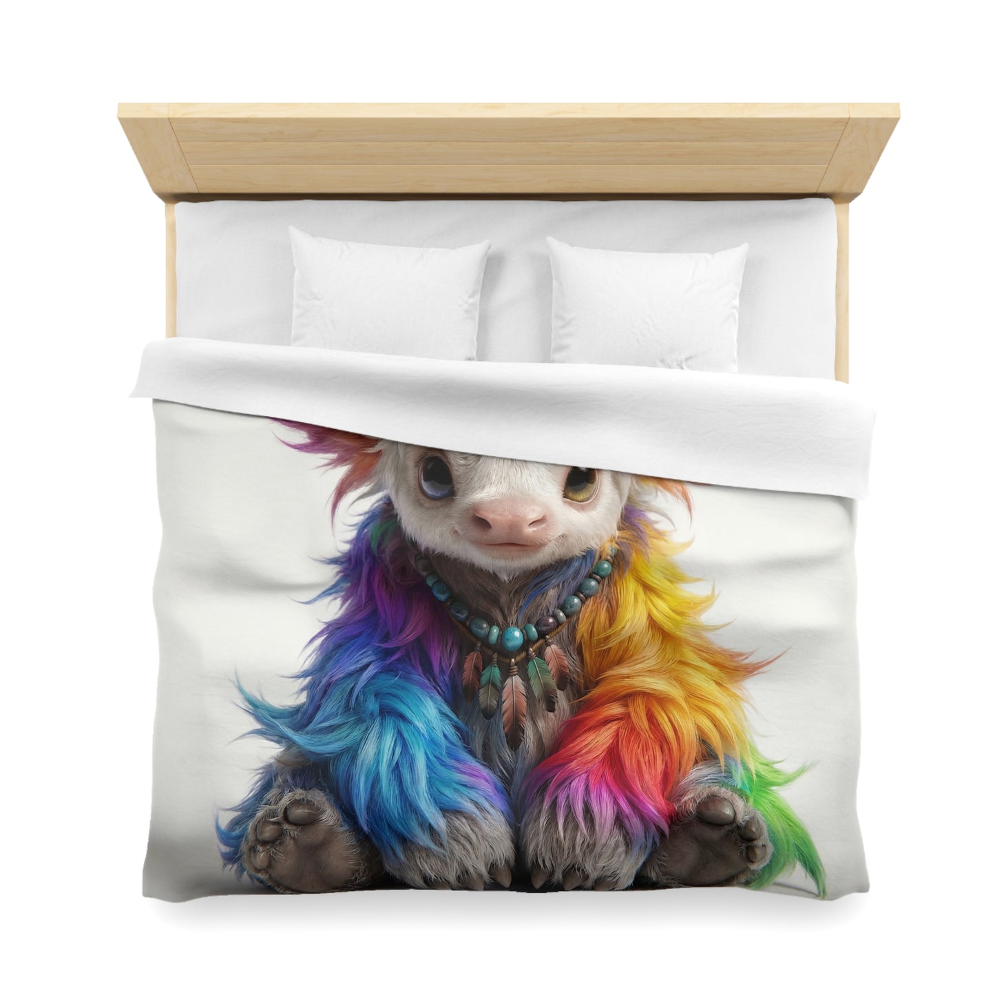Rainbow Horned Guardian Microfiber Duvet Cover – Whimsical Spirit of the Whispering Peaks