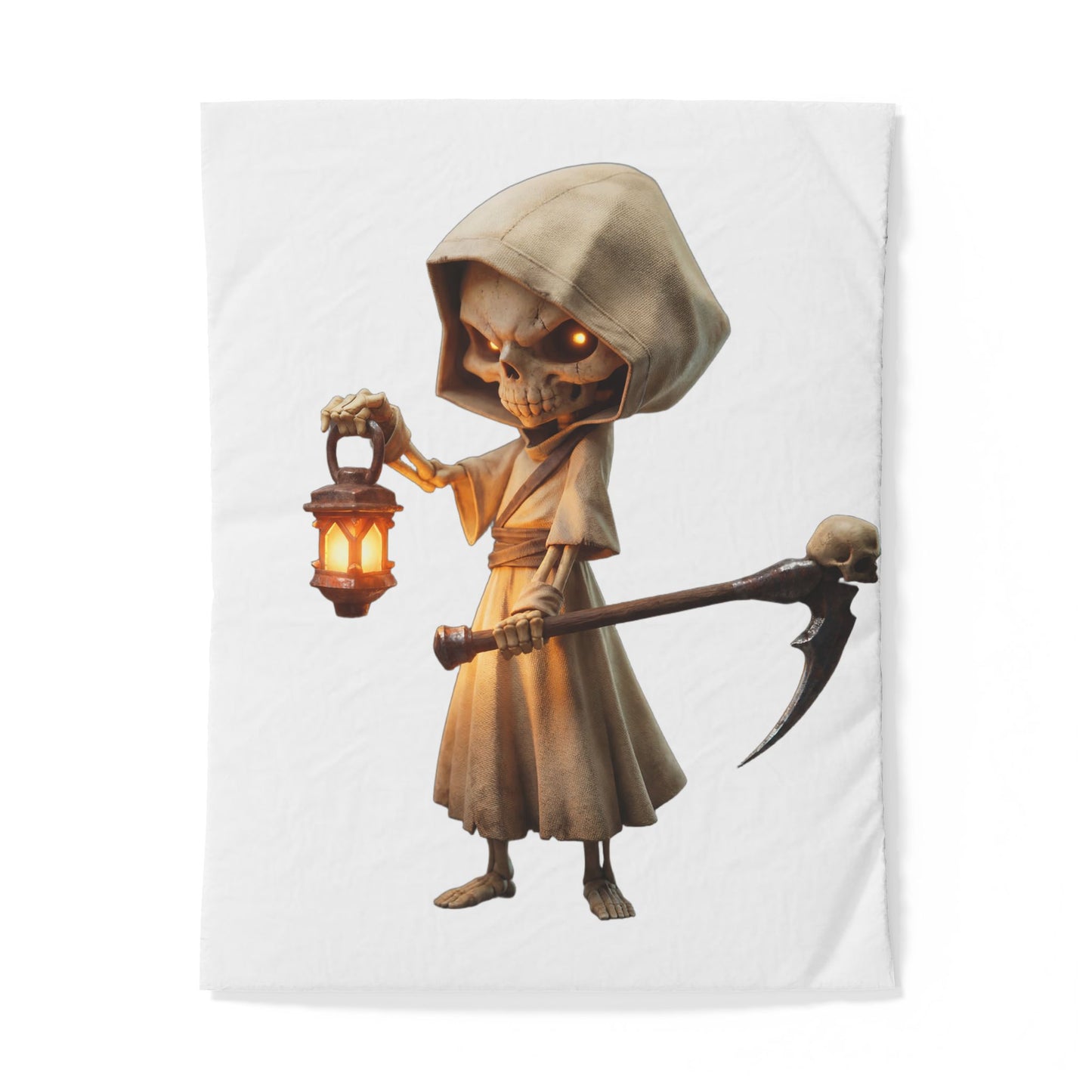 Lantern-Skeletun Cotton Duvet Cover – Hooded Reaper with Glowing Orb