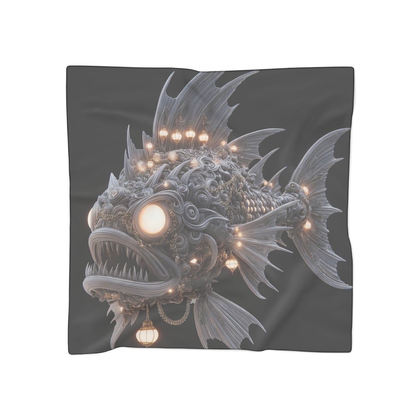 Luminescent Deep-Sea Sentinel Scarf – Chandelier Fish Dreamscape