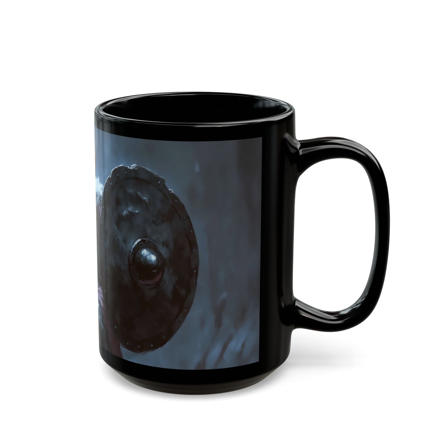 Tiny Warrior with Lightning Axe Black Mug – Cry of the Frostbound Champion