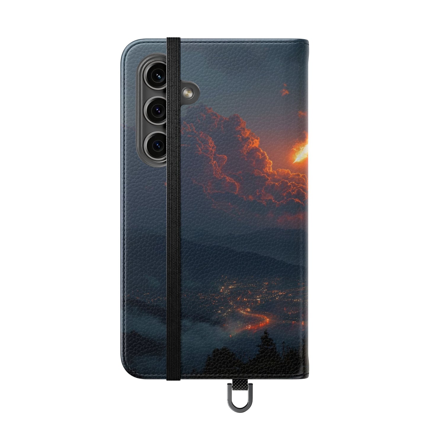 Meteor Over Valley Flip Cases – Crimson Sky Sentinel Cover
