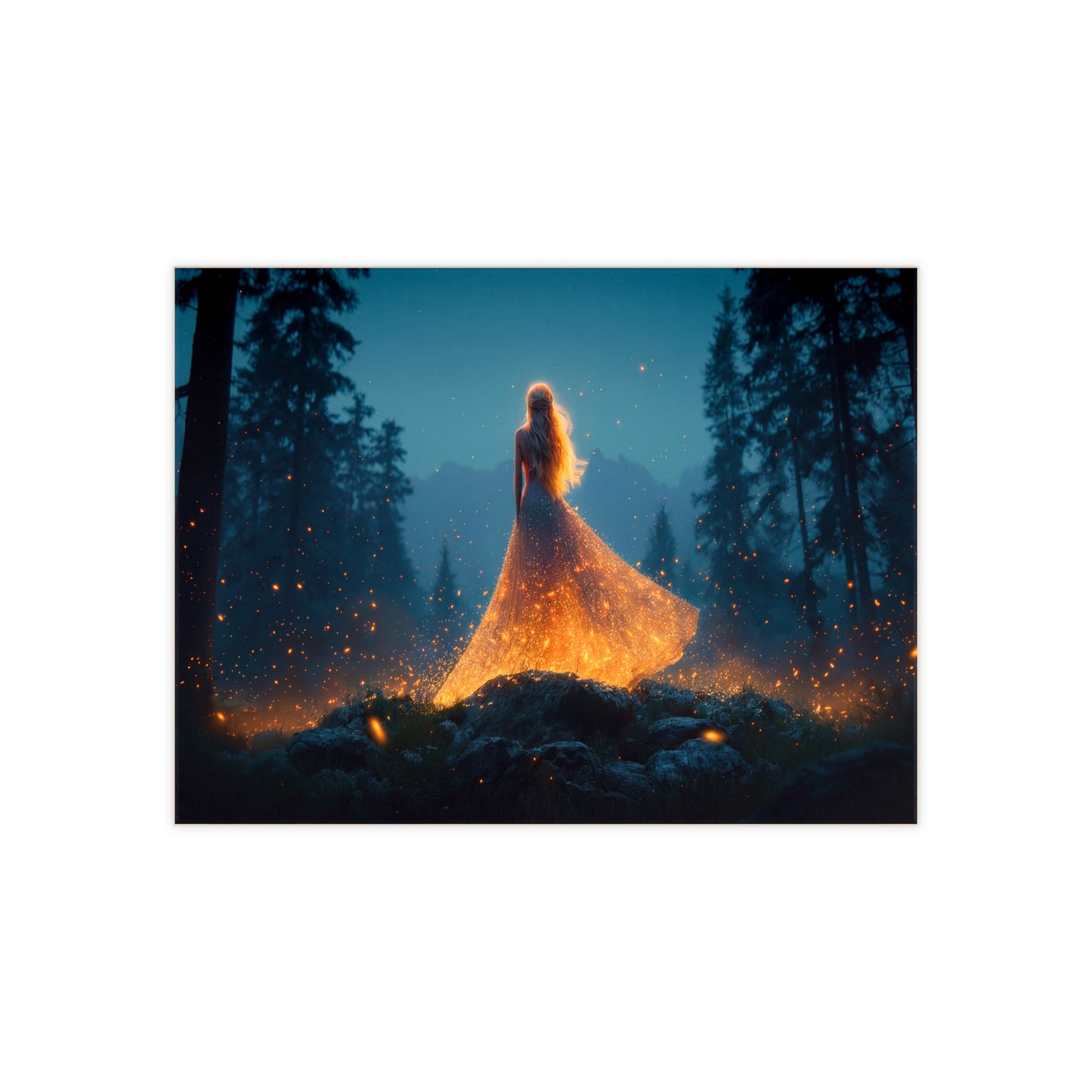Fire-Dusted Forest Goddess Ceramic Photo Tile – Twilight Whispers of the Wild