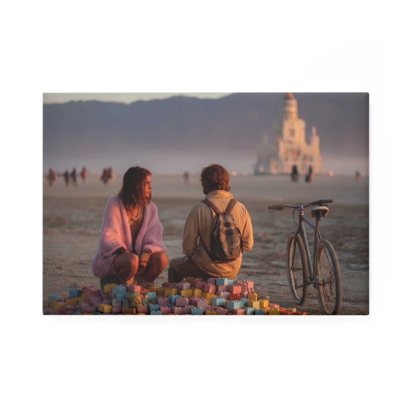 Desert Dreamers Button Magnet, Rectangle (1 & 10 pcs) – Sunset Playtime at the Temple
