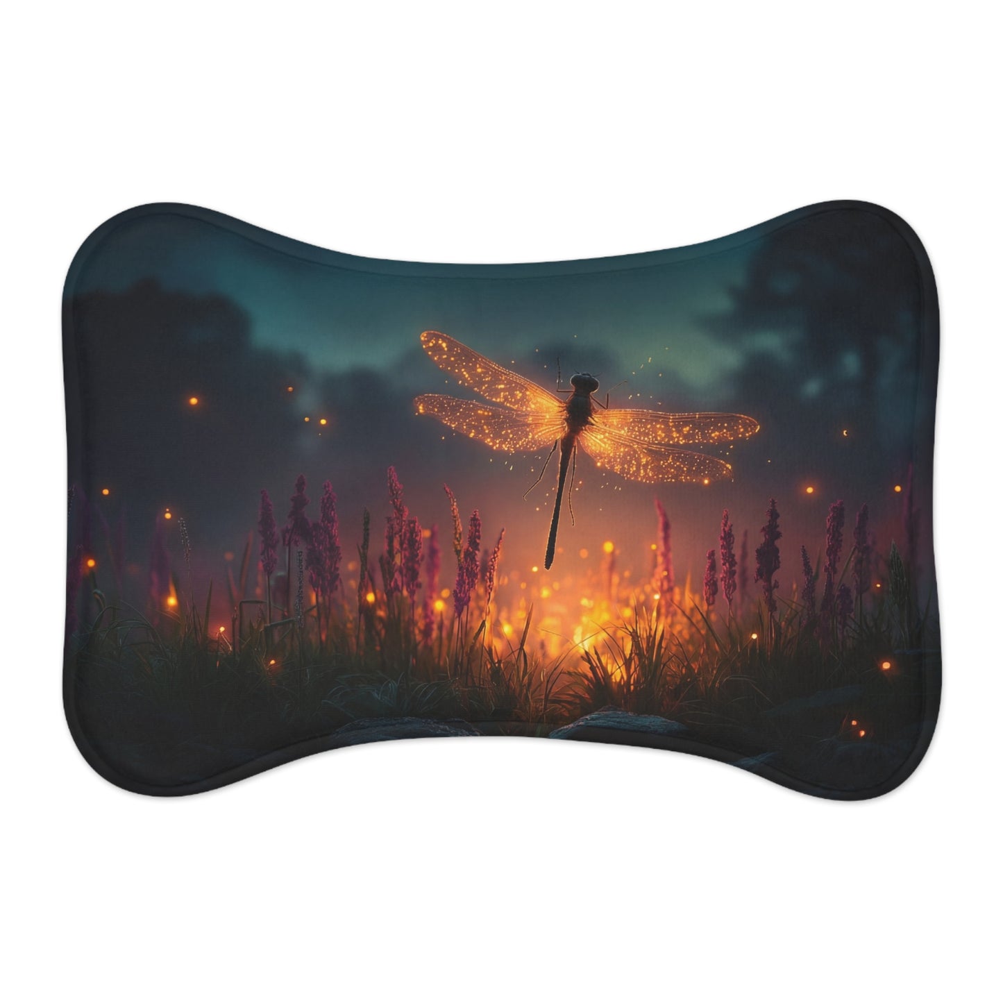 Glowing Dragonfly Pet Feeding Mats – Twilight Meadow Dreamscape