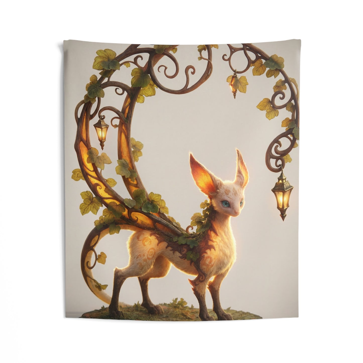 Whimsical Fae Cat Wall Tapestry – Twilight Lantern Archway
