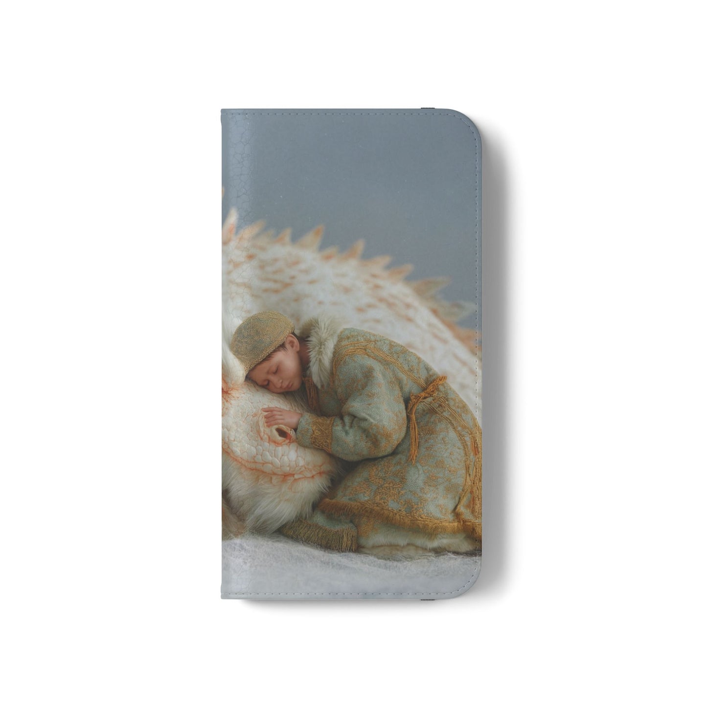 Sleeping Child and Dragon Flip Cases – Snowy Guardian Embrace