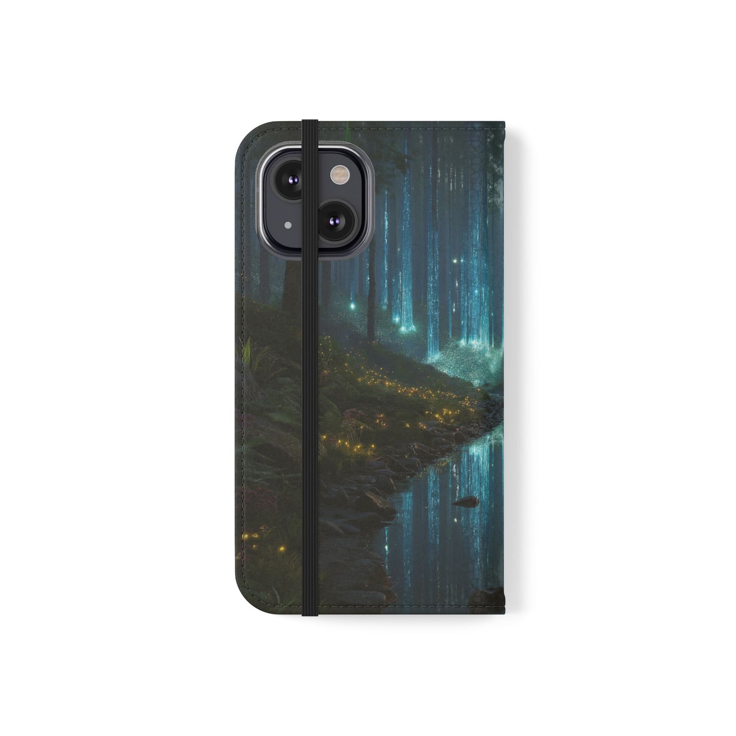Bioluminescent Forest Flip Cases – Cyan Lightfall Stream Cover