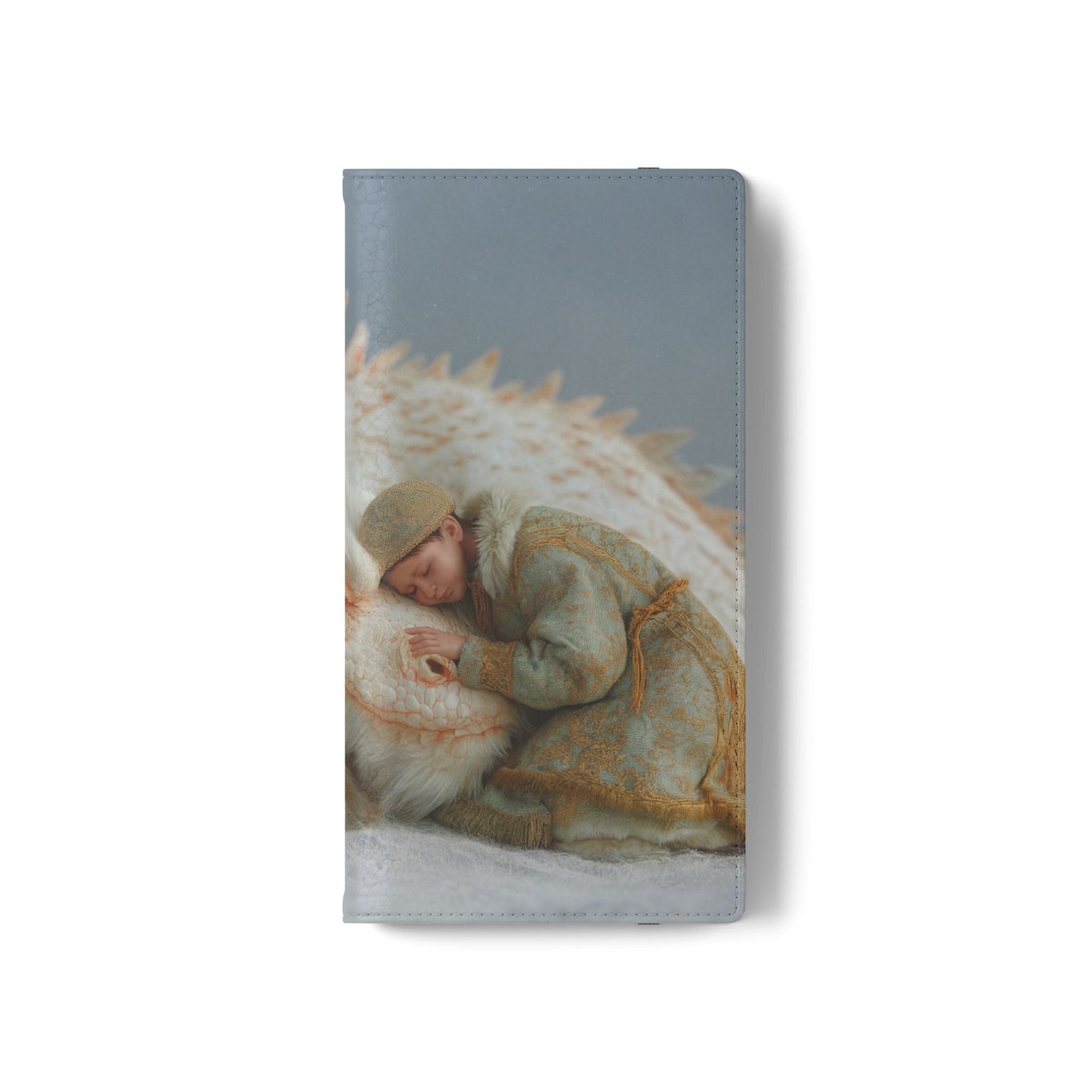 Sleeping Child and Dragon Flip Cases – Snowy Guardian Embrace