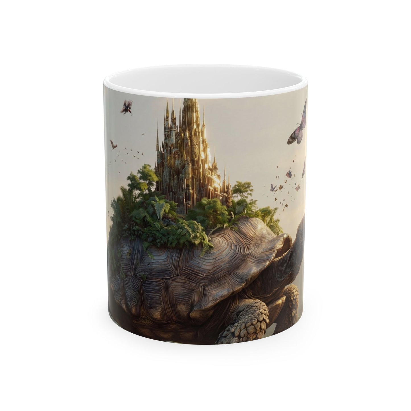 Castle on Turtle Back Ceramic Mug – Golden Spire Dreamscape (11oz, 15oz)