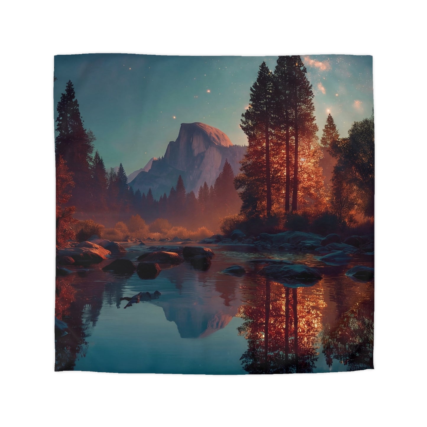 Starlit River Valley Microfiber Duvet Cover – Half Dome’s Twilight Reflection